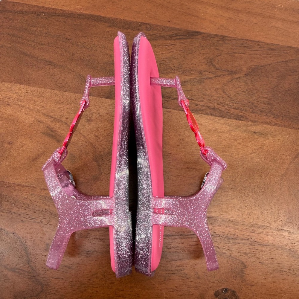 Mini Melissa Solar Scented Glitter Pink Heart T-Strap Jelly Sandals Kids USA 12 - Picture 8 of 10